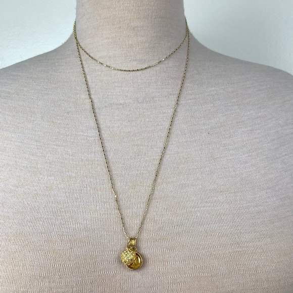 Unbranded Jewelry - 18KGP 2-Strand Necklace Gold Tone Rhinestone Heart Pendant 16"